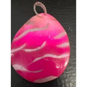 Large artisan hand painted shell pendant Pink and white